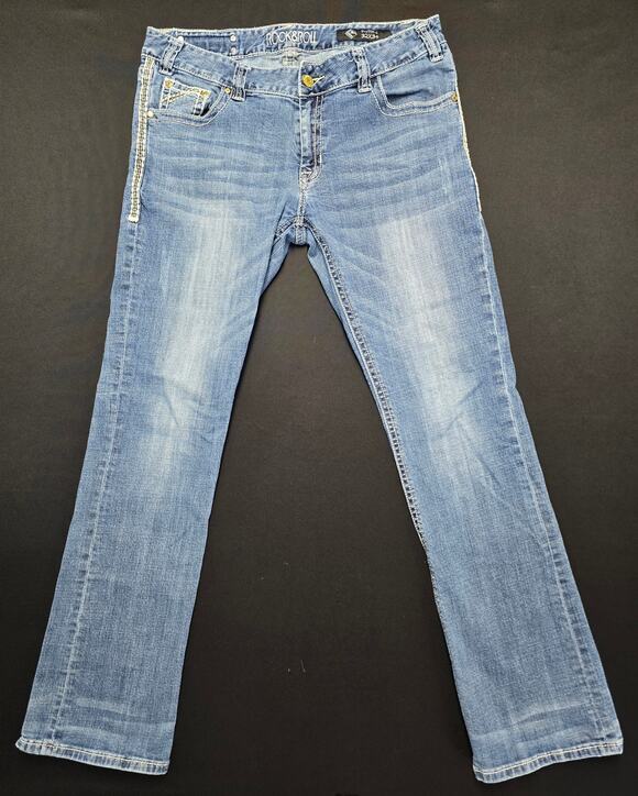 Rock & Roll Cowgirl Denim - Rock & Roll Cowgirl Boyfriend Jeans Womens 32x34 Blue Stretch Distressed Denim
